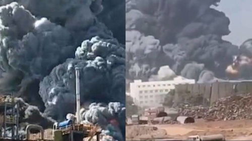 航拍山东化工厂爆炸，浓烟弥漫天空，救援行动紧张展开